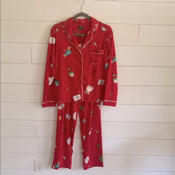 Kate Spade New York Red Pajama Set with Whimsical Prints. Size S. 2 piece. - Picture 1 of 10
